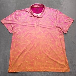 Birdie Bound Polo Mens 2XL Pink Ombre Tropical Leaf Print Performance Golf Shirt